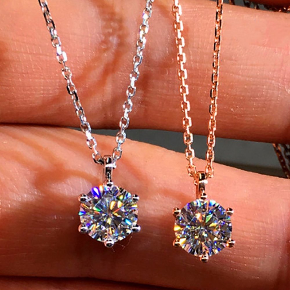 Rose Gold/Silver 2CT Solitaire Diamond Necklace - Picture 2 of 5